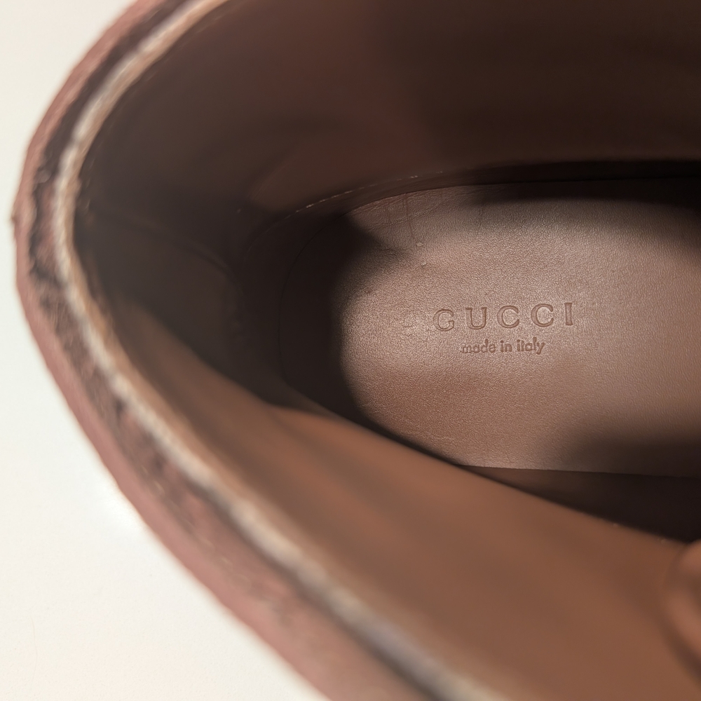 Gucci Logo Leather Suede Lace-Up High-Top Sneakers Mauve Brown Size 6 - Picture 13 of 13